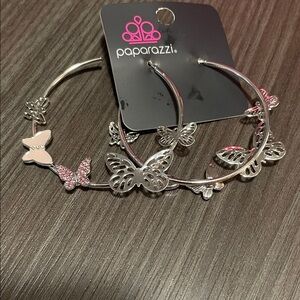 Paparazzi Silver and Pink Butterfly Hoops